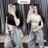 Set Quần Nỉ + Áo Thun Hack Dáng KNISOP Co Giãn Thời Trang Nữ Phong Cách Thể Thao Hiện Đại Hot