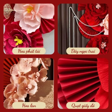 Set Quạt Giấy Đỏ Xuân Hồng Phúc May Mắn Tết 2.026 Treo Cửa Tường Giá 29.000 VND 3