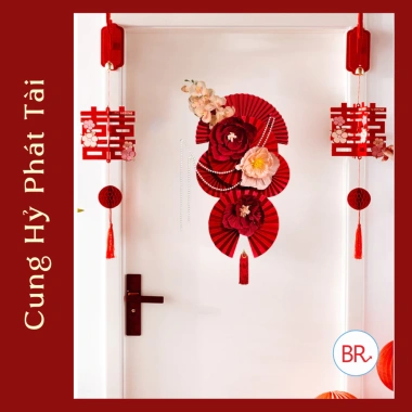 Set Quạt Giấy Đỏ Xuân Hồng Phúc May Mắn Tết 2.026 Treo Cửa Tường Giá 29.000 VND 8
