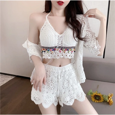 Set ren bikini sexy đi biển Quảng Châu hoa đan mới - bán rời, giảm 21% chỉ 82.800₫ 2