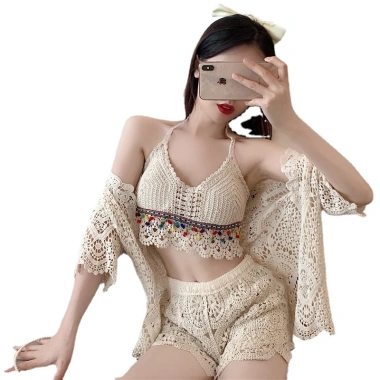 Set ren bikini sexy đi biển Quảng Châu hoa đan mới - bán rời, giảm 21% chỉ 82.800₫ 4
