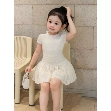 Sét Ren Trắng Nâu Đầm Liền Thân Bé Gái Xòe Chân Váy Cao Cấp, Giá 149.000₫ 4