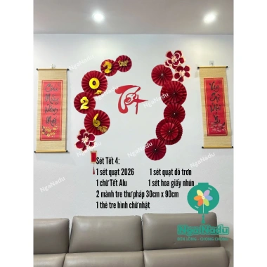 Sét Tết 2.026 - Bộ trang trí Tết: quạt giấy, đèn lồng, mành tre, câu đối treo cho nhà, văn phòng - Giá 169.000 VND