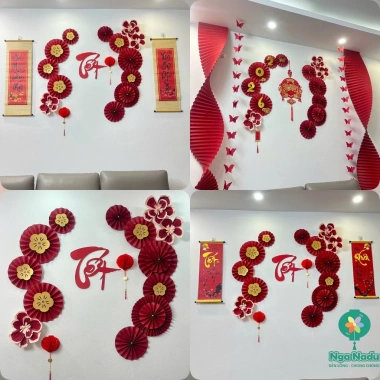 Sét Tết 2.026 - Bộ trang trí Tết: quạt giấy, đèn lồng, mành tre, câu đối treo cho nhà, văn phòng - Giá 169.000 VND