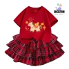 Sét Tết bé gái áo ngắn tay cotton mix, váy Caro đỏ 3 tầng, size 10-30kg - Giá chỉ 237.500 VND