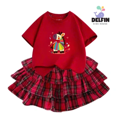 Sét Tết bé gái áo ngắn tay cotton mix, váy Caro đỏ 3 tầng, size 10-30kg - Giá chỉ 237.500 VND 3 Sét Tết bé gái áo ngắn tay cotton mix, váy Caro đỏ 3 tầng, size 10-30kg - Giá chỉ 237.500 VND 3