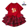 Sét Tết bé gái áo ngắn tay cotton mix, váy Caro đỏ 3 tầng, size 10-30kg - Giá chỉ 237.500 VND 8