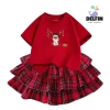 Sét Tết bé gái áo ngắn tay cotton mix, váy Caro đỏ 3 tầng, size 10-30kg - Giá chỉ 237.500 VND 9