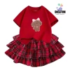 Sét Tết bé gái áo ngắn tay cotton mix, váy Caro đỏ 3 tầng, size 10-30kg - Giá chỉ 237.500 VND 10