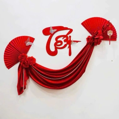 Set Tết hottrend dải lụa quạt sếp và bonus chữ Tết nỉ nhung 50cm Loại 1 giảm giá