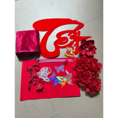 Set Tết hottrend dải lụa quạt sếp và bonus chữ Tết nỉ nhung 50cm Loại 1 giảm giá