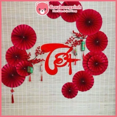 Set Tết Như Ý Mix Quạt Giấy Đỏ Sang Trọng - Trang Trí Tết Lotso Decor VN, Giá 119.000đ (Giảm từ 153.510đ)
