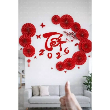 Set Tết Như Ý Mix Quạt Giấy Đỏ Sang Trọng - Trang Trí Tết Lotso Decor VN, Giá 119.000đ (Giảm từ 153.510đ)