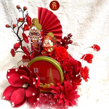 Set tháp bánh Tết + tháp nước ngọt, phụ kiện hoa lá nhũ, tháp bia đầy đủ - Giá chỉ 63.200₫ (giảm từ 81.528₫)