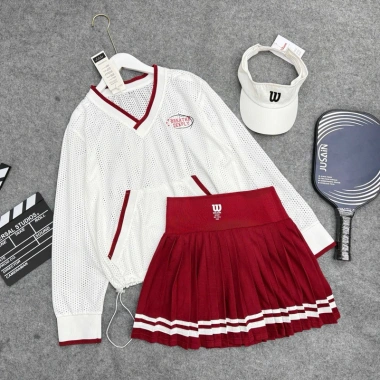 Set Thể Thao Nữ Pickleball Wils: Áo Lưới Dài Tay + Chân Váy Xếp Ly Cạp Dệt, Thoải Mái Golf Tennis 6