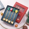 Set thìa dĩa Giáng Sinh Ngôi sao Tuần lộc mạ vàng 3D Cốc Cốc quà tặng trà bánh 3
