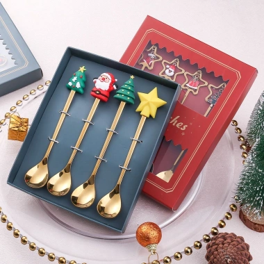 Set thìa dĩa Giáng Sinh Ngôi sao Tuần lộc mạ vàng 3D Cốc Cốc quà tặng trà bánh 3 Set thìa dĩa Giáng Sinh Ngôi sao Tuần lộc mạ vàng 3D Cốc Cốc quà tặng trà bánh 3