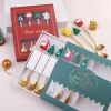 Set thìa dĩa Giáng Sinh Ngôi sao Tuần lộc mạ vàng 3D Cốc Cốc quà tặng trà bánh 5