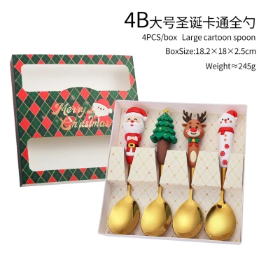 Set thìa dĩa Giáng Sinh Ngôi sao Tuần lộc mạ vàng 3D Cốc Cốc quà tặng trà bánh