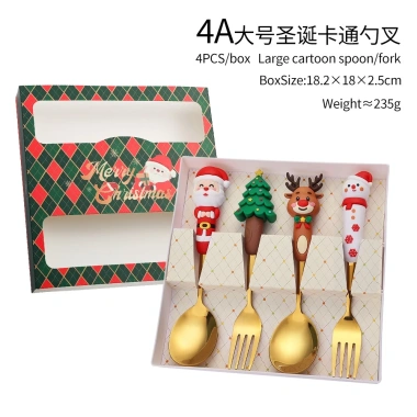 Set thìa dĩa Giáng Sinh Ngôi sao Tuần lộc mạ vàng 3D Cốc Cốc quà tặng trà bánh