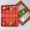 Set thìa dĩa Giáng Sinh Ngôi sao Tuần lộc mạ vàng 3D Cốc Cốc quà tặng trà bánh 10