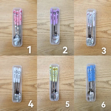 Set Thìa Dũa Dĩa Inox Hoạt Hình kèm Hộp Đựng Bộ 3 Món Tiện Lợi Giá Rẻ 22.000