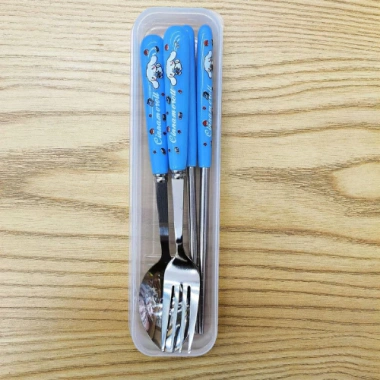 Set Thìa Dũa Dĩa Inox Hoạt Hình kèm Hộp Đựng Bộ 3 Món Tiện Lợi Giá Rẻ 22.000