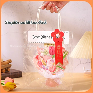 Set Thiệp Chúc Mừng DIY Dạng Bó Hoa - Tự Làm, Tặng Bạn Bè, Người Thân, Thầy Cô, Kèm Túi Đựng - Giá 32.000 VND