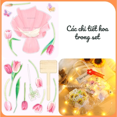 Set Thiệp Chúc Mừng DIY Dạng Bó Hoa - Tự Làm, Tặng Bạn Bè, Người Thân, Thầy Cô, Kèm Túi Đựng - Giá 32.000 VND