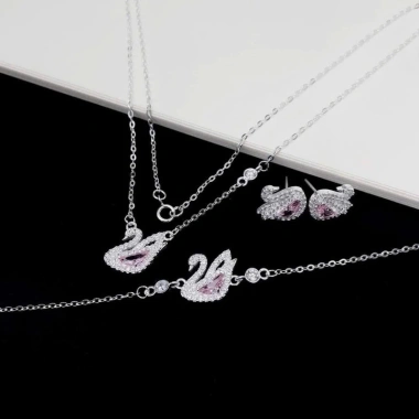 Set trang sức bạc nữ CHY SILVER thiên nga hồng đuôi cao - Bạc thật, giá 360k