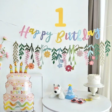 Set trang trí sinh nhật hoa lá hoạt hình vintage phong cách Hàn Quốc đơn giản - THODECOR giá 59.500 VND 3