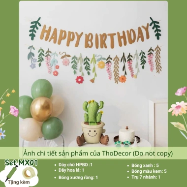 Set trang trí sinh nhật hoa lá hoạt hình vintage phong cách Hàn Quốc đơn giản - THODECOR giá 59.500 VND 10