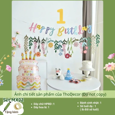 Set trang trí sinh nhật hoa lá hoạt hình vintage phong cách Hàn Quốc đơn giản - THODECOR giá 59.500 VND 11