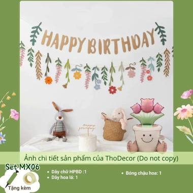Set trang trí sinh nhật hoa lá hoạt hình vintage phong cách Hàn Quốc đơn giản - THODECOR giá 59.500 VND 15