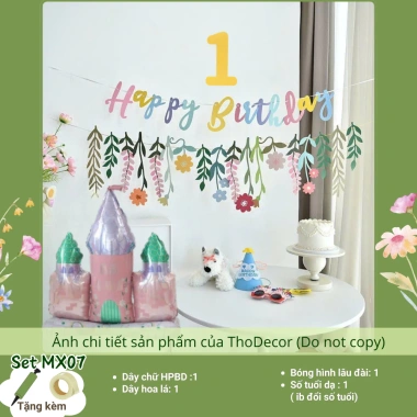 Set trang trí sinh nhật hoa lá hoạt hình vintage phong cách Hàn Quốc đơn giản - THODECOR giá 59.500 VND 16