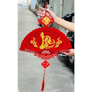 Set trang trí Tết 2.025 - Bộ 3 khánh quạt nhung Phúc Lộc Thọ, treo tết, giá ưu đãi 15.000đ - Thomsoncare