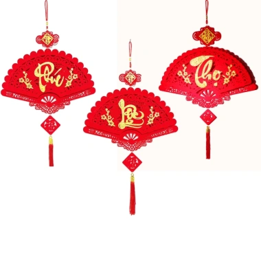 Set trang trí Tết 2.025 - Bộ 3 khánh quạt nhung Phúc Lộc Thọ, treo tết, giá ưu đãi 15.000đ - Thomsoncare