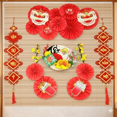 Set Trang Trí Tết 2.026 Bộ Decor Tết, Mành Treo, Keo Nến, Móc Treo, Giá 130.000đ