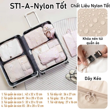 Set Túi Vải Nylon Đựng Đồ Du Lịch Cá Nhân Tiện Ích - Giá Ưu Đãi 82.500₫