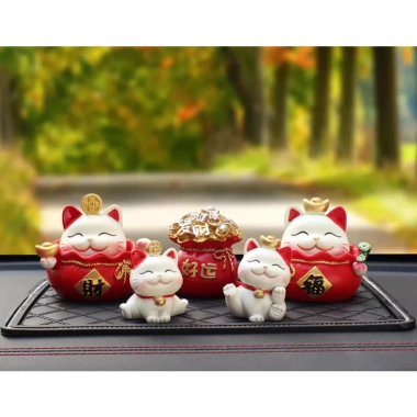 Set tượng mèo Thần Tài May Mắn – Tài Lộc Trang Trí Ô Tô & Bàn Làm Việc, Giá 66.000₫
