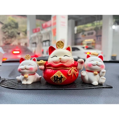 Set tượng mèo Thần Tài May Mắn – Tài Lộc Trang Trí Ô Tô & Bàn Làm Việc, Giá 66.000₫