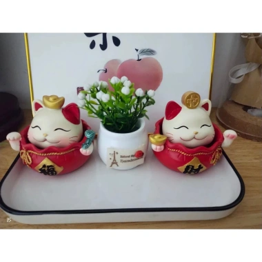 Set tượng mèo Thần Tài May Mắn – Tài Lộc Trang Trí Ô Tô & Bàn Làm Việc, Giá 66.000₫