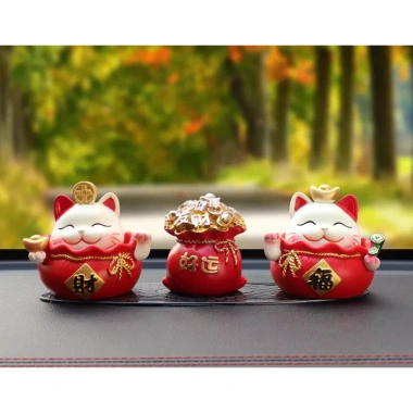 Set tượng mèo Thần Tài May Mắn – Tài Lộc Trang Trí Ô Tô & Bàn Làm Việc, Giá 66.000₫