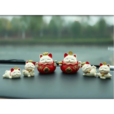 Set tượng mèo Thần Tài May Mắn – Tài Lộc Trang Trí Ô Tô & Bàn Làm Việc, Giá 66.000₫
