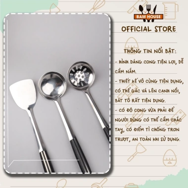 Set Vá đặc inox Bam Kitchen SCD15F - Vá lỗ Xẻng, cán nhựa đen, siêu bền, 23,940₫ 2