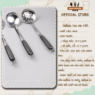 Set Vá đặc inox Bam Kitchen SCD15F - Vá lỗ Xẻng, cán nhựa đen, siêu bền, 23,940₫ 3