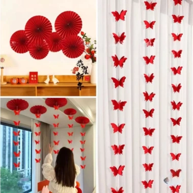 Set Vải Dạ Đón Xuân Tết 2.026 - Quạt Giấy + Phụ Kiện Treo Trần Trang Trí Tiệc Cưới, Noel, Tết Nguyên Đán