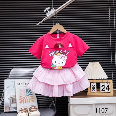 Set Váy Áo Bé Gái 11-40kg Hello Kitty Thiết Kế Tầng, Thun Mềm Mại, Màu Sắc Nổi Bật - Giá Ưu Đãi 175.750₫ 4
