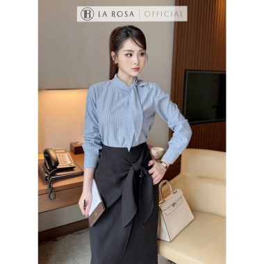 Set Váy Công Sở LaRosa Áo Sơ Mi Nơ Xanh và Chân Váy Bút Chì Thắt Nơ Dáng S885 Giá 415k 3