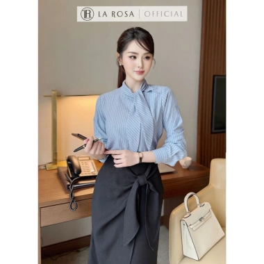 Set Váy Công Sở LaRosa Áo Sơ Mi Nơ Xanh và Chân Váy Bút Chì Thắt Nơ Dáng S885 Giá 415k 4